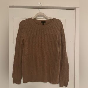 J. Crew Camel Cable-Knit Crewneck Sweater